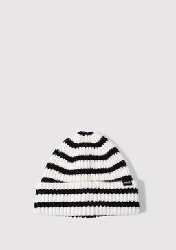 Cizgili Beyaz Bere - Mavi фото 2