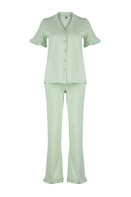 Trendyolmilla Mint %100 Pamuklu F?rf?r Detayl? Orme Pijama Tak?m? THMSS24PT00223 фото 12