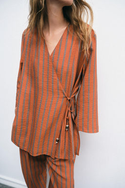 CHAQUETA CRUZADA RAYAS / Naranja quemado