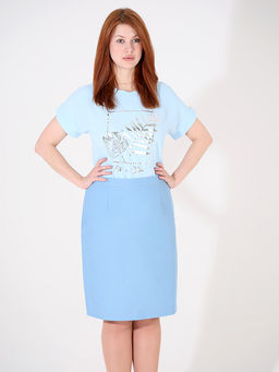 Блузка больших размеров женская голубая с коротким рукавом - Almond фото 3