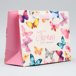 Цена за 2 шт. Пакет подарочный ламинированный, упаковка, Порхай от счастья, MS 23?18?10 см