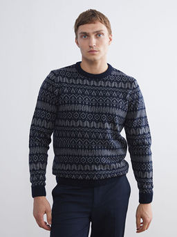 Bisiklet Yaka Uzun Kollu Desenli Erkek Triko Kazak