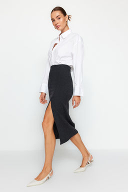 Siyah Kase Kumas Y?rtmac Detayl? Midi Dokuma Etek TWOAW24ET00231 - Trendyolmilla фото 3