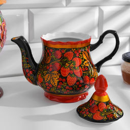 Чайник керамика «Яркий», 800 мл, хохлома