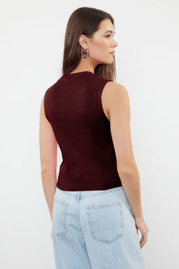 Bordo Premium Iplik / Ozel Iplik Crop Yelek TWOSS24BZ00258