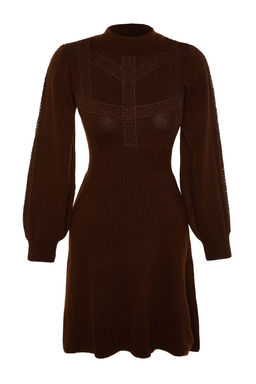 Kahverengi Mini Triko Dantelli Elbise TWOAW22EL0011