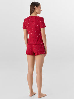 Комплект домашний женский красный с принтом в сердечко