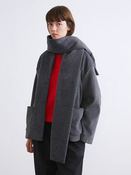 Atk?l? Bisiklet Yaka Kad?n Ka?e Ceket