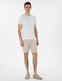 Ekru Slim Fit Bisiklet Yaka Triko Ti__rt