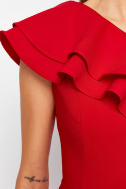 Siyah Vucudu Saran Volanl? Dokuma S?k Abiye UzunElbise TPRSS24AE00066 - Trendyolmilla фото 14