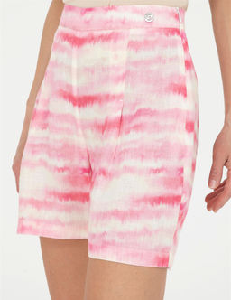 Pembe Keten Rahat Kesim Bermuda _ort