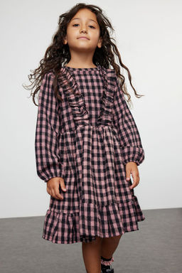 K?rm?z? K?z Cocuk Ekose / Kareli Regular Dokuma Elbise TKDAW25EL00004 - Trendyolmilla фото 7