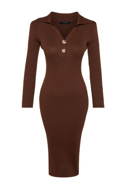 TRENDYOLMILLA Antrasit Midi Triko Polo Yaka Elbise TWOAW24EL00030  фото 7