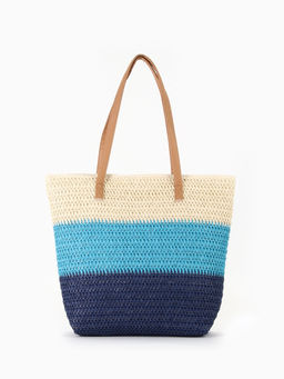 Сумка пляжная на молнии, на подкладке, бежевая/голубая/синяя - Simaland фото 5