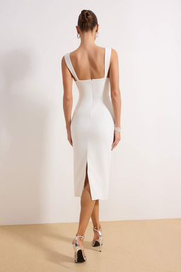 Ekru Tas Aksesuar Detayl? Dokuma Midi S?k/Gece Elbise TPRSS26EL00006