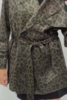 SHORT ANIMAL PRINT FAUX SUEDE TRENCH COAT - Zara фото 3