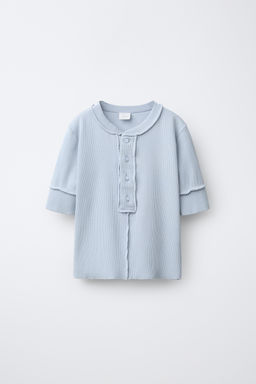 CAMISETA OVERLOCK BOTONES / Azul claro - Zara фото 2