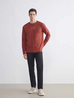 Bisiklet Yaka Bask?l? Erkek Sweatshirt