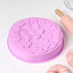 Форма для выпечки Доляна С Праздником, силикон, 21.5?5 см, сиреневая  фото 2