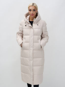 Пальто утепленное стеганное зимнее с капюшоном женское бежевого цвета 9627B - Mtforce фото 9