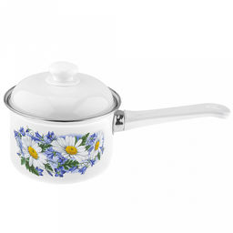 "Ромашковое поле" Ковш эмалированная 1,5л, форма цилиндрическая, металлическая крышка (Россия)