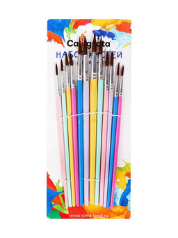 Набор кистей для рисования, пони, 12 штук: № 1, 2, 3, 4, 5, 6, 7, 8, 9, 10, 11, 12, круглые, с цветными ручками, пастель