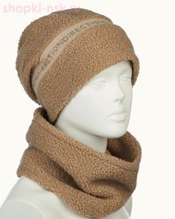 Тедди полоска Комплект женский флис (колпак+снуд) (56-58)