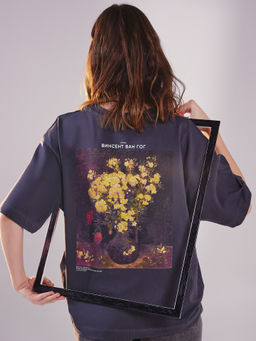 Футболка женская серая с принтом "Винсент Ван Гог, Маки"