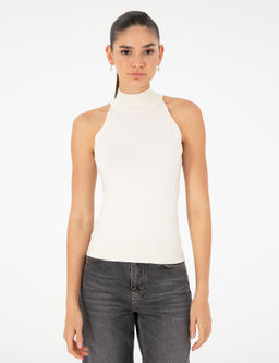 Ekru Slim Fit Triko Bluz