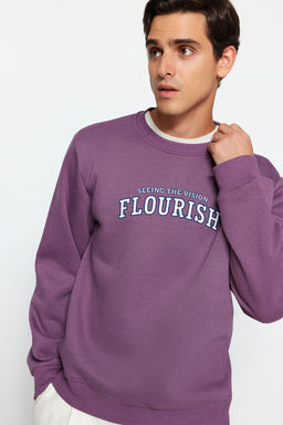 TRENDYOL MAN Lila Regular/Normal Kesim Yaz? Bask?l? Ici Polar/S?cak Tutan Sweatshirt TMNAW24SW00188 - Trendyolmilla фото 2