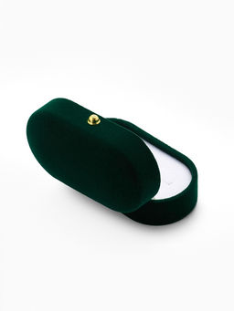 Футляр бархатный под серьги/ кольца/запонки, Овал вытянутый 7.5?4, цвет зелёный, вставка белая