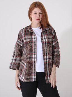 Коричневая рубашка в клетку женская больших размеров