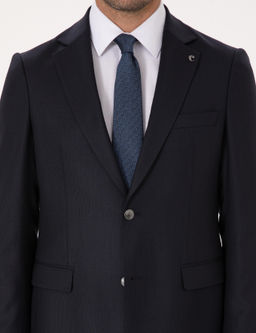 Koyu Lacivert Slim Fit Y_n Kar___ml_ Mikro Desenli Tak_m Elbise - Cacharel фото 6