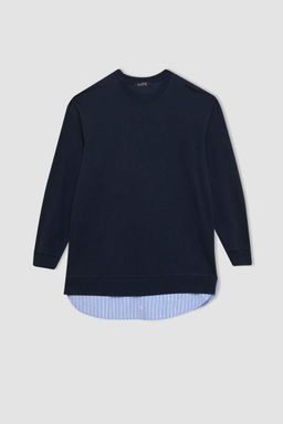 Толстовка-туника стандартного кроя с круглым вырезом - Defacto фото 7