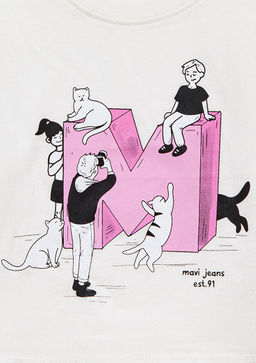 M Logo Bask?l? Ekru Tisort - Mavi фото 4