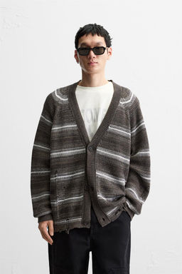 STRIPED DISTRESSED-EFFECT CARDIGAN - Zara фото 3