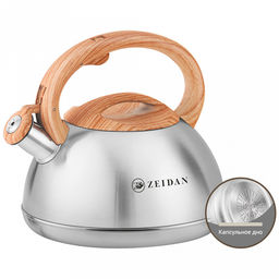 "Zeidan" Чайник из нержавеющей стали 3л, со свистком, фиксированная комбинированная ручка с покрытием soft-touch, индукционное капсулированное дно, курковый механизм, внешнее антипригарное покрытие, подарочная коробка (Китай)