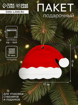 Цена за 50 шт. Пакет подарочный новогодний Шапка, с zip - lock застежкой 17?12 см