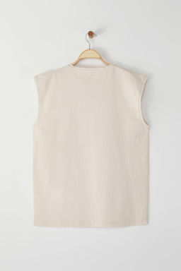 Yesil Oversize/Genis Kesim Eskitme/Soluk Efekt Etiket Detayl? T-Shirt/Atlet TMNSS25AL00001 - Trendyolmilla фото 9