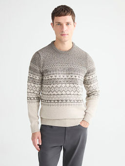 Bisiklet Yaka Desenli Erkek Triko Kazak