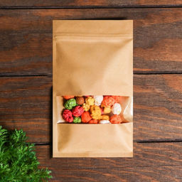 Цена за 50 шт. Пакет Zip - lock Крафт с прямоугольным окном, плоский, 12×20 см