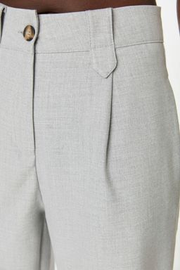 Gri Havuc Yuksek Bel Poliviskon Dokuma Kumas Pantolon TWOSS22PL0280