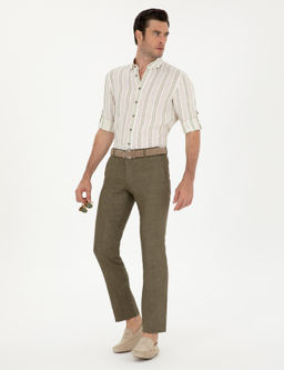 Haki Slim Fit %100 Keten Pantolon