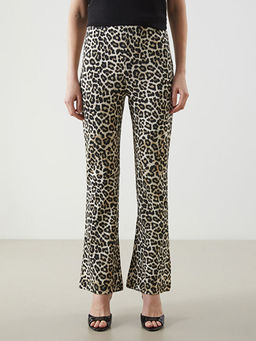 Beli Lastikli Leopar Desenli Kad?n Pantolon