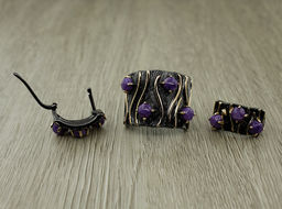 Комплект Чара-51, чароит, покрытие под бронзу, размеры кольца: 17, 18, 19, 20 - Agat77 фото 3