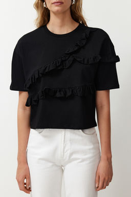 TRENDYOLMILLA Beyaz %100 Pamuk F?rf?r Detayl? Relaxed/Rahat Kal?p K?sa Kollu Orme T-Shirt TWOSS24TS00232  фото 13