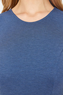 Indigo S?f?r Kol Y?rtmac Detayl? Bodycone/Vucudu Saran Esnek Orme Midi Kalem Elbise TWOSS24EL00108 - Trendyolmilla фото 5