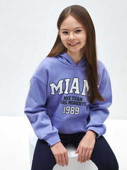 Bask?l? Uzun Kollu K?z ?ocuk Hoodie