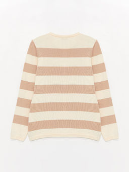 Bisiklet Yaka ?izgili Uzun Kollu K?z ?ocuk Triko H?rka