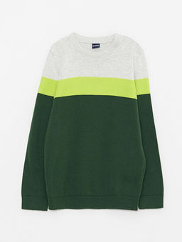 Bisiklet Yaka Renk Bloklu Uzun Kollu Erkek ?ocuk Triko Kazak